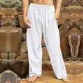 Detailed shot of breathable white loose casual pants for men in outdoor rocky setting - S / Bottoms / White