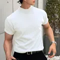 Classic white mock neck short sleeve T-shirt for men slim fit minimalist daily style - S / Tops / White