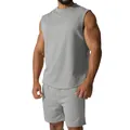 Men's grey sleeveless sportswear set with casual shorts for gym and summer fitness - M / Top And Bottom / Light Gray