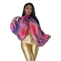 Elegante camicetta in chiffon con stampa astratta e maniche a pipistrello - Taglia S / Top / Viola