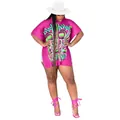 Veduta a corpo intero di un poncho plissettato fucsia con stampa grafica vivace - Taglia S / Top (K10532) / Rosso rosa