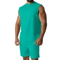 Detailansicht des türkisfarbenen ärmellosen Sportsets für Herren für Fitness und Freizeit. - Seeblau