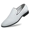 Classic white breathable leather loafers for men with stylish hollow-out design - 38 / White