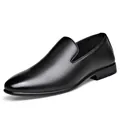 Classic black leather business dress loafers with slip-on design for men - 38 / Flats / Black