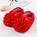 Detailansicht der roten Baby-Prinzessin-Schuhe mit großen Bandschleifen und weichen Sohlen - Größe 12 (Innen 11cm) / Rot