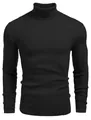 Vue détaillée d'un pull à col roulé noir pour homme, coupe ajustée et maille côtelée - Noir