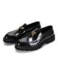 Classic black patent leather loafers with thick lug soles and gold crest - 38 / Black