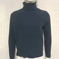 Pull à col roulé noir pour homme, coupe ajustée, tricot côtelé à manches longues - Bleu foncé