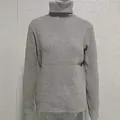 Pull à col roulé gris pour hommes, coupe ajustée, manches longues et maille côtelée - Gris foncé