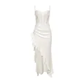Elegant white lace camisole sleeveless dress with ruffled high side slit for summer - S / Dresses / White