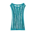 Detailaufnahme des atmungsaktiven türkisfarbenen Mesh-Gewebes dieses Herren-Sport-Tanktops. - Seeblau
