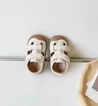 Sandales minimalistes pour bébé en cuir blanc cassé avec semelle souple marron pour petits - Taille 17 (Longueur intérieure 12.2cm) / Beige