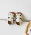 Sandales en cuir véritable blanc cassé pour bébé avec semelle souple - Taille 17 (Longueur intérieure 12.2cm) / Gris