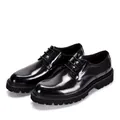 Close-up of black patent leather Derby shoes with thick soles and classic laces. - 38 / Black