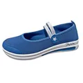 Breathable blue mesh Mary Jane flat shoes featuring elastic silver straps and comfort sole - 35 / Blue