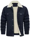 Detalle de alta calidad de chaqueta de pana azul marino con forro polar blanco suave - S / Azul marino