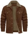 Chaqueta de pana marrón para hombre con forro de borreguito cálido y cuello clásico - S / Marrón