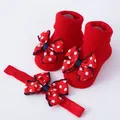 Conjunto de calcetines y diadema para recién nacido rojos con lazos de lunares blancos. - Talla S 0-6M / Conjuntos / Calcetines Rojos con Lunares Rojos