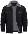 Vista detallada de chaqueta de pana negra con forro y cuello de sherpa gris suave - S / Negro (Pelo Gris Oscuro)