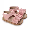 Sandalias rosas con volantes para bebé niña con suela blanda para primeros pasos - Rosa