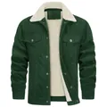 Chaqueta casual de pana verde oscuro para hombre con cálido forro polar y cuello de solapa - S / Verde