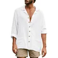 Vue détaillée d'une chemise ample blanche à manches longues pour homme avec col revers - S / Hauts / Blanc