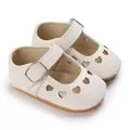 Detail of cream white baby Mary Jane shoes with heart-shaped cutouts and rubber sole - 11cm/64 / White
