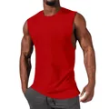Detailed view of muscle fit sleeveless red tank top for men gym and casual wear - M / Tops / Red