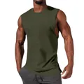 Close-up of a men's olive green sleeveless muscle tank top for sports and fitness - Army Green