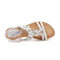 Elegant bohemian flat sandals for women with sparkling crystal flower decor in white - 36 / Silver