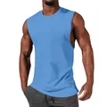 Men's solid light blue sleeveless athletic muscle fit tank top for sports and gym wear - Light Blue