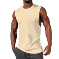 Sleeveless men's sports tank top in light beige showing a muscular athletic fit for gym - Apricot