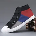 Stylish color-block canvas high-top sneakers for men with triple strap closure - 38 / High-Top Hook-and-Loop Style (9815) / Fashion Color Block