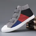 Casual color-block high-top canvas shoes for men with velcro straps and a soft rubber sole - 38 / High-Top Hook-and-Loop Style (9815) / Dark Gray