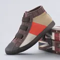 Stylish canvas patchwork high-top men's shoes with Velcro straps and rubber soles - 38 / High-Top Hook-and-Loop Style (9815) / 9815 All Coffee
