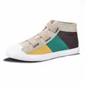 Men's stylish color-block high-top canvas sneakers with triple velcro strap closure - 38 / High-Top Hook-and-Loop Style (9815) / Khaki