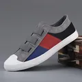 Stylish low-top canvas sneakers for men with breathable fabric and color-block design - 38 / Gray