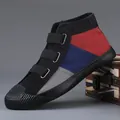 Color-blocked high-top canvas sneaker with triple velcro straps and textured toe cap - 38 / High-Top Hook-and-Loop Style (9815) / Black