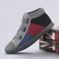 Stylish color-block canvas sneakers for men with high-top design and Velcro straps. - 38 / High-Top Hook-and-Loop Style (9815) / 9815 All Dark Grey