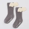 Detail view of grey ribbed baby socks with 3D angel wings and non-slip sole text. - S / Dark Grey (DB032)
