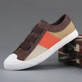 Men's trendy color-block canvas shoes with comfortable elastic straps and low-top style - 38 / Coffee