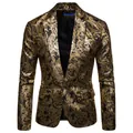 Giacca da uomo di lusso con stampa paisley dorata per matrimoni e spettacoli. - Nero