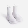 Detailed view of white fly-weave sock boots with a chunky platform sole for women fashion - White