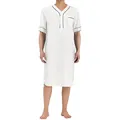 Robe de nuit ample pour hommes à manches courtes blanche avec col en V et liseré noir - Blanc