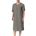Chemise de nuit traditionnelle pour hommes à manches courtes, col V et poche poitrine. - Gris