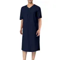 Vue détaillée du col en V et de la poche de poitrine de cette chemise de nuit pour hommes - Bleu marine