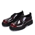 Detailed view of glossy burgundy leather derby shoes with thick lug soles - 38 / Chestnut