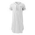 White short-sleeved nightgown for men with black piping detail and chest pocket - White