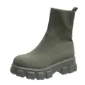 Olive green breathable flyknit platform sock boots for women with thick anti-slip soles - Army Green