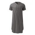 Comfortable grey short-sleeve men's Henley sleepwear robe with chest pocket detail - Gray
